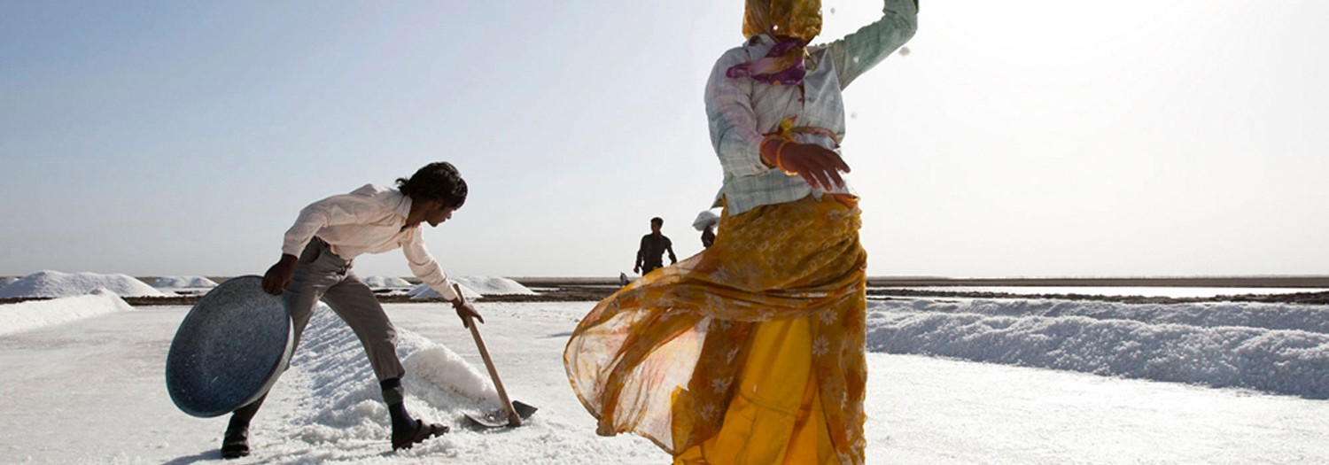 SABRAS | Working life can be harsh; with blinding conditions in summer reaching up to 50˚C this is work and home for the salt workers at the Little Rann of Kutch, Gujarat. Sabras collaborate to improve both conditions and livelihood for and with the workers.